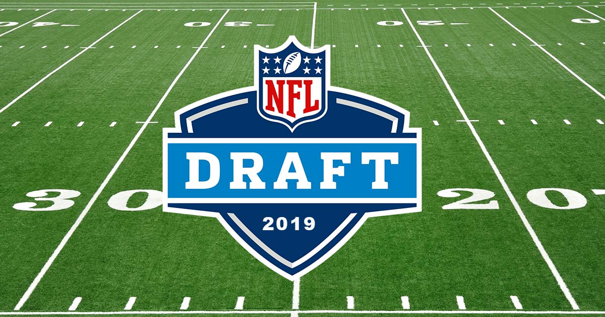 2019 NFL Draft Logo with Football field background
